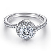 Round Zircon Soleste Halo Embrace Silver Ring